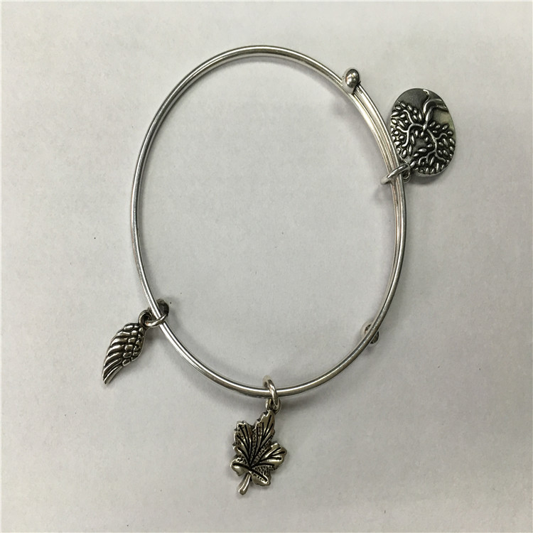 Silver-Plated Personalized Adjustable Wire Bangle Bracelet with Charm Wholesale